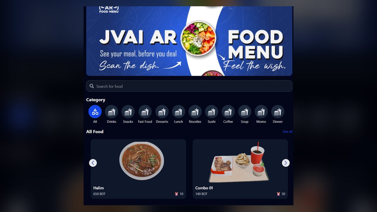 ARFoodMenu — AR Food Experience — screenshot