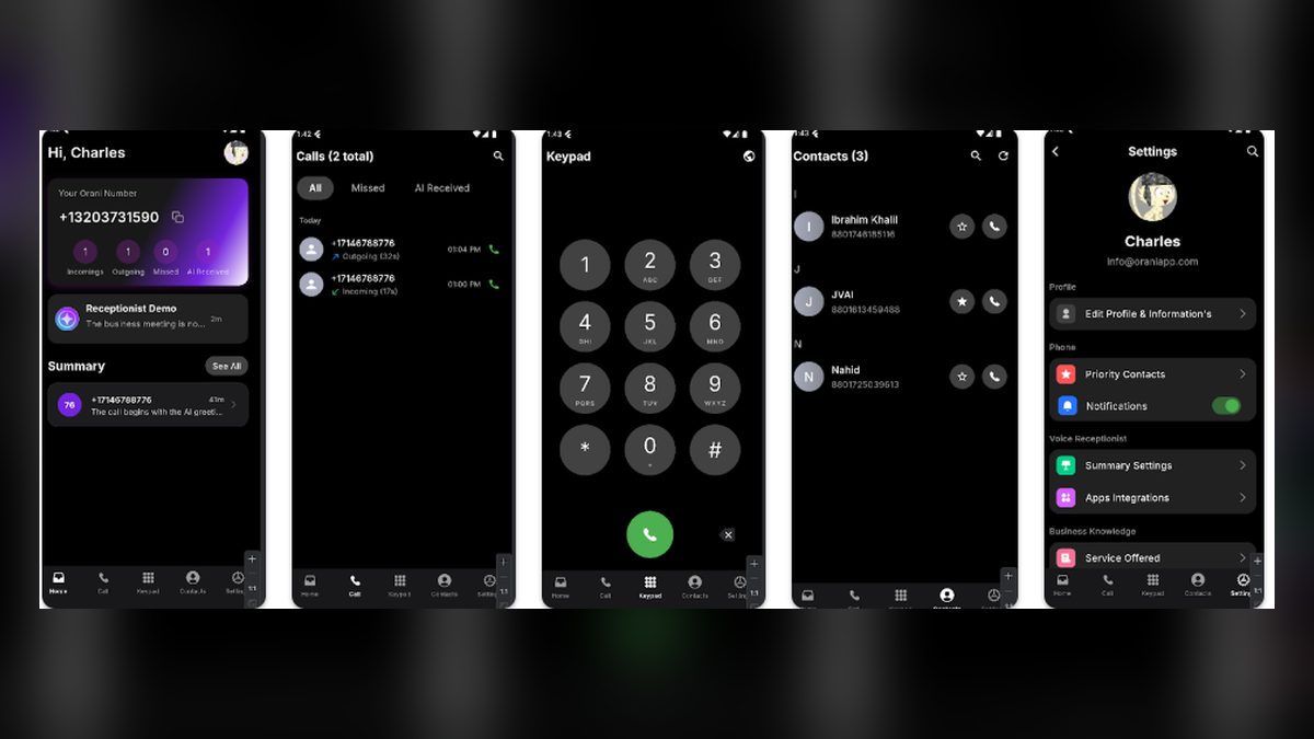 Orani — AI Voice Receptionist — screenshot